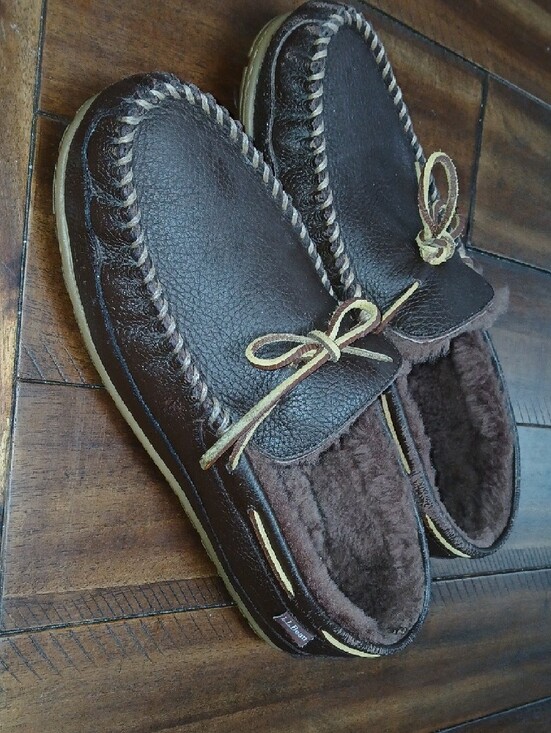 L.L. Bean Brown Leather Shearling-Lined Moccasins main image 9